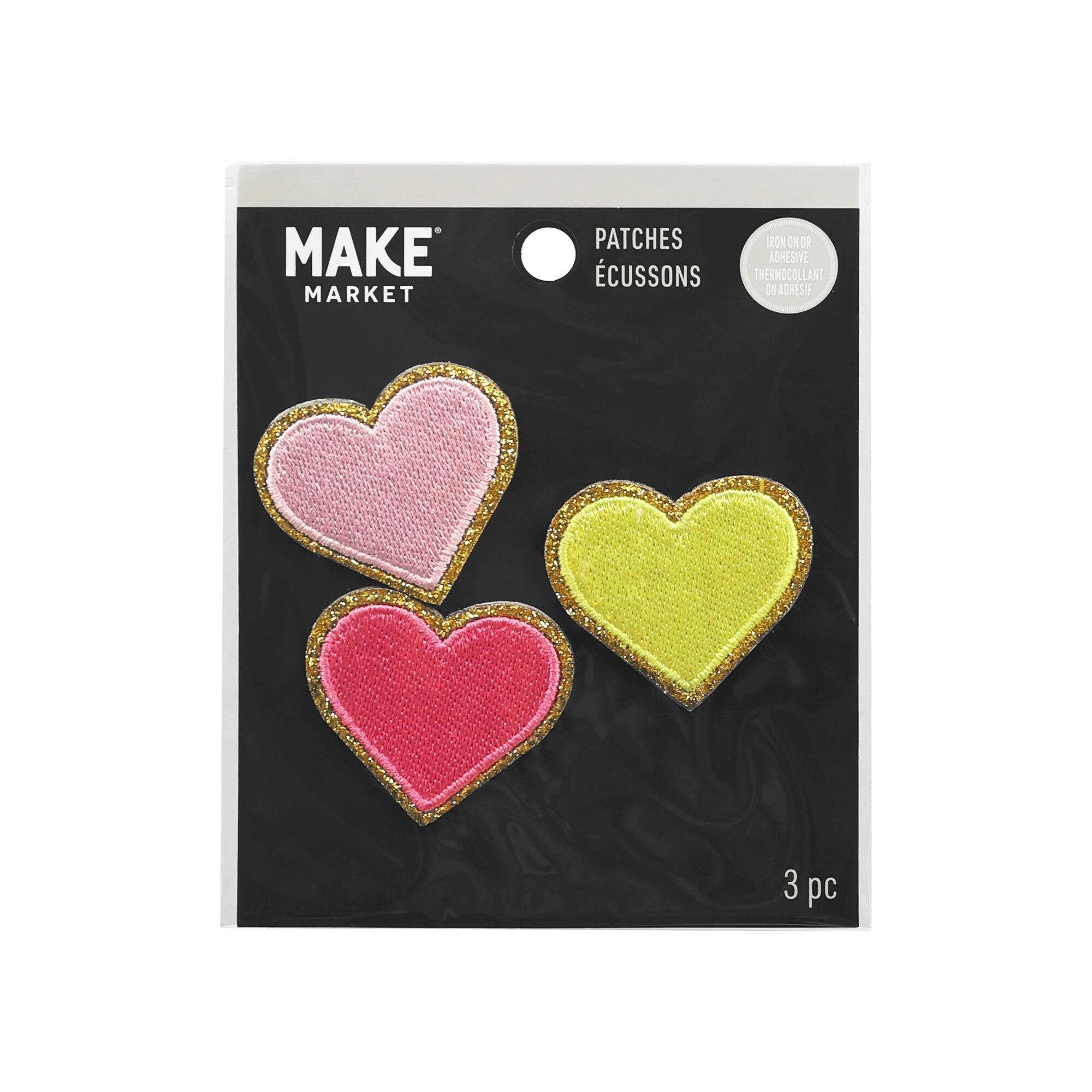 12 Packs: 3 ct. (36 total) Glitter Heart Iron-On Patches by Make Market®
